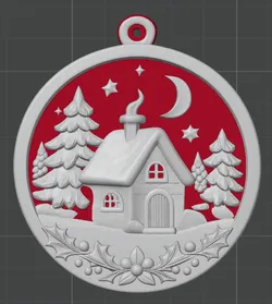 Winter Cottage Christmas Ornament – Snowy House Decoration STL