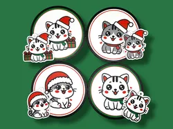 Cute Christmas Cats – Coaster & Keychain Set