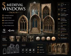 05 Medieval Textured windows pack 01 Low-poly 3D model