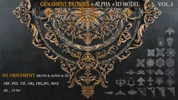 60 Ornament brushes and 3dmodel Low-poly 3D model