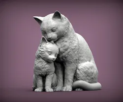 Cat with kitten 3D Print Model in Sculpture 560037