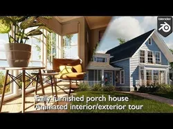 Classic style porch house with furniture Low-poly 3D model