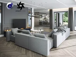 Living Room and Kitchen Scene for Cinema 4D and Octane Render 3D model