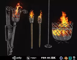 Medieval Torch Pack Low-poly 3D model