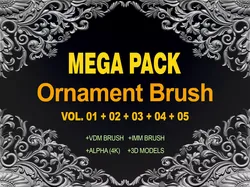 ORNAMENT BRUSHES ALPHA and 3D MODEL- VOL 01 - 02 - 03 - 04 - 05 3D Model Pack