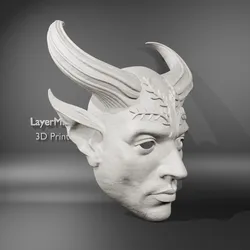 Sculptures & Artworks STL تنزيل - Horned Demon Mask – Fantasy Wall Sculpture & Cosplay - LayerMint