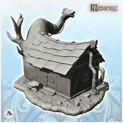 Characters & Creatures STL Download - Medieval house with tiled roof and pipes with fish-shaped trby Hartolia Miniatures