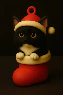 Precious Kitty Wearing Santa Hat Sitting In Stocking