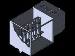 Engine model at the aft of a ship with 3 blade propeller
