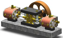 opposed piston dual cylinder steam engine