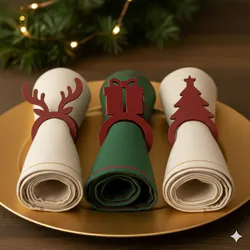 Anillos porta servilletas navideños (set de 3) Christmas Napkin Rings Set (Reindeer, Gift & Tree)