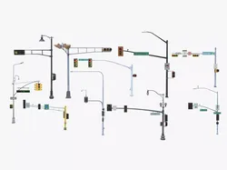 10 Street Light with Traffic Low-poly 3D model