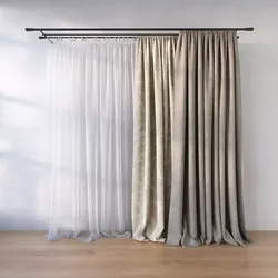 Curtain curtains hanging on wooden rod 3D model
