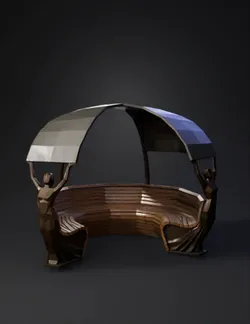 curved wooden bench with arch canopy and sculptural supports brown wo