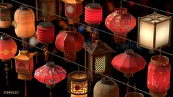 Japanese Lanterns Set Low-poly 3D model