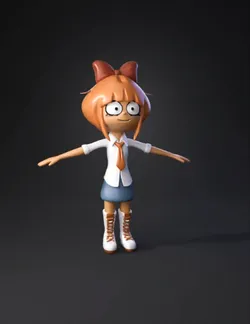 orange haired schoolgirl character with bow white shirt blue skirt
