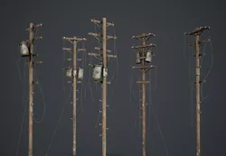 Power Pole Set PBR Game Ready Low-poly 3D model