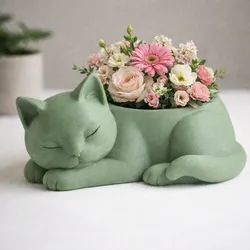 Sleeping Cat Planter STL | Cute Cat Flower Pot | Minimal Animal Planter 3D Print