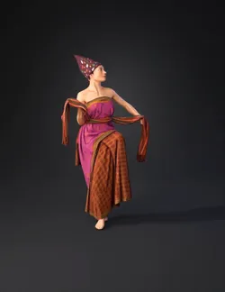 woman in colorful traditional dress with headwrap and draped scarf pi