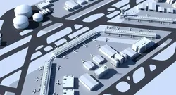 3D Airport with buildings and runway 3D model
