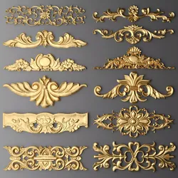 Cartouches SET 6 decorative ornaments in gold 3D model