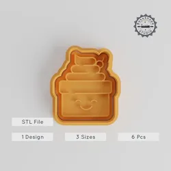 Cute Ice Cream Shape Cutter & Stamp, Cookie & Fondant Tool, Kawaii Dessert Set, 3 Sizes, 6 Pieces