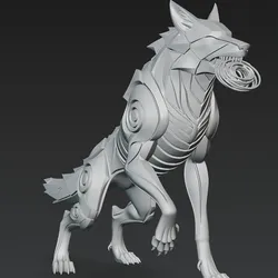Cybernetic Wolf Figure - Mechanical Warrior Wolf