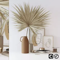 Decorative set with dryed palm 3D model