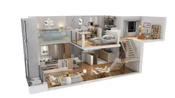 Duplex apartment floorplan Square50 3D model