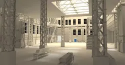 Factory model inside of empty building Low-poly 3D model