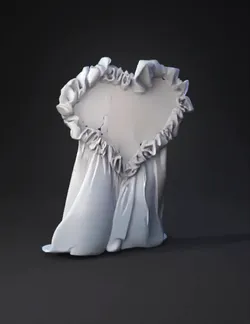 heart shaped draped fabric sculpture with ruffled edges forming a holl
