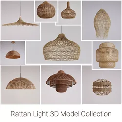 Realistic Rattan Pendant Lights High Detail 3D model