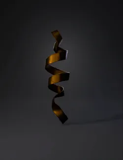 spiral metal ribbon sculpture in bronze tones