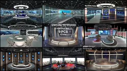 Virtual TV Studio Sets - Collection Vol 13 - 9 PCS DESIGN 3D Model Pack