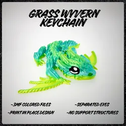 Grass Wyvern + Keychain - articulated - print in place - no supports