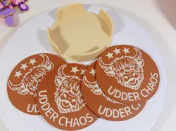 Highland Cow Coaster Set With Holder 100mm