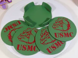 USMC Coaster Set Marines Devildog Devil Dog United States Marine Corps 100mm With Holder
