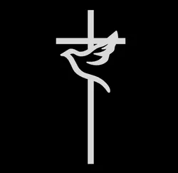 Cross with dove outline, Holy Spirit symbol of peace, Christian topper, church logo