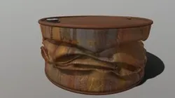 Crushed rusty oil drum