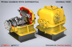 Worm gearbox with differential (+ animation & speed render)