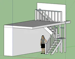 Wood stairway with platform and rotation in 90 degrees