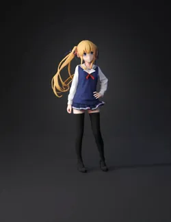 anime girl character in school uniform with long blonde hair navy blu