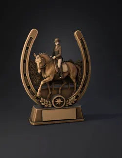 bronze horse trophy with rider decorative laurel and star emblem tex