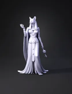 cat goddess in egyptian attire holding glowing orb