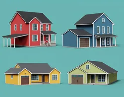 Classic American Country Houses Set 3D Model Pack