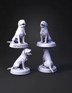 dog statue on pedestal beige stone detailed sculpture of a dog with