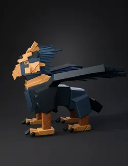 orange and dark blue quadruped creature with spiky mane and long tail