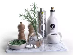 Trays with Bowls Rosemary Olive Oil Salt and Pepper 3D model