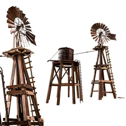 Western Windmill Farm Set Low-poly 3D model