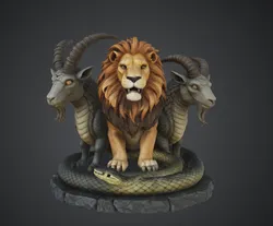 Mythic Chimera Statue – Lion Ram Serpent Hybrid Fantasy Creature